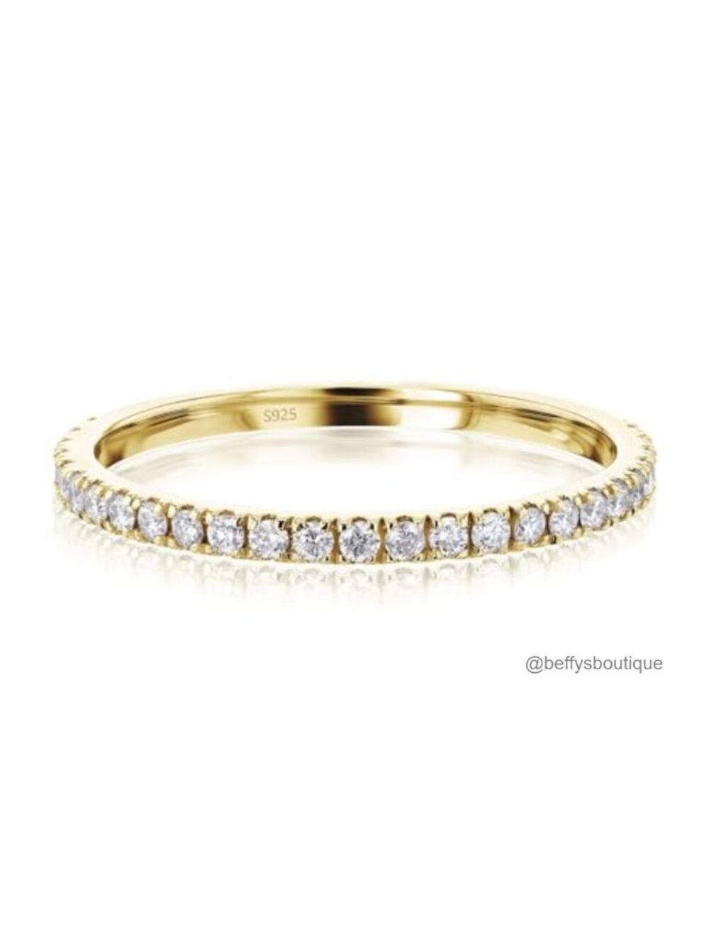 2mm 925 Sterling Silver Eternity Ring gold plated CZ Wedding Band Stackable